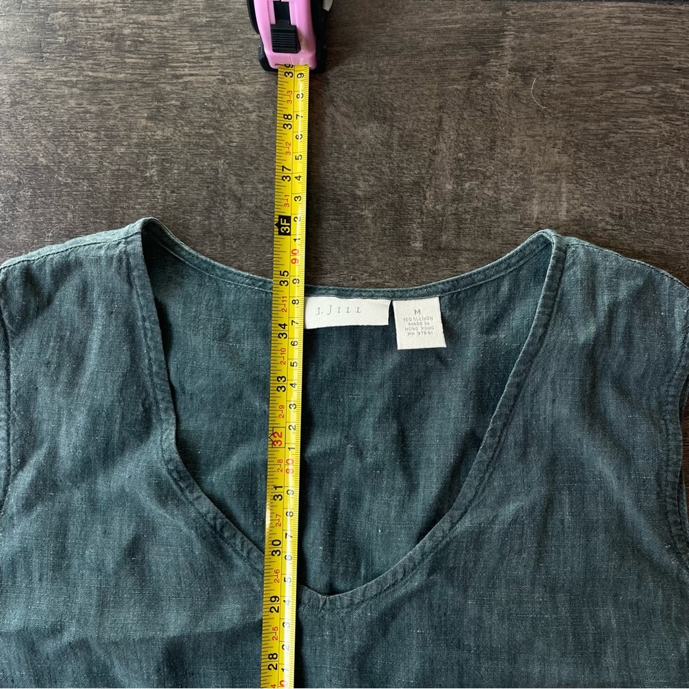 Muted teal linen sleeveless shift dress - Picture 3 of 6